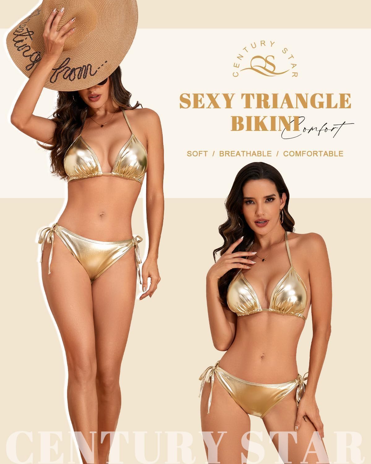 Women Triangle String Halter Bikini Set - Two Piece Swimsuit Teen Bathing Suit Sexy Swim Suit Tie Side