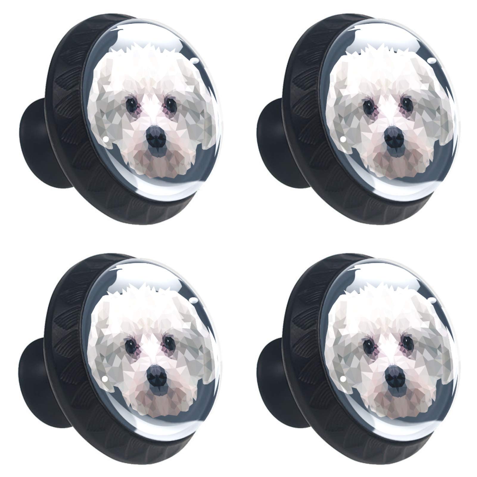 Boutons de tiroir en verre chien maltais Portra-01 : lot de 4 poignées multicolores pour meuble