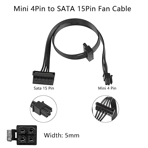 Miniatura 5 de YACSEJAO Cable divisor de alimentación SATA Mini de 4 pines a 2 pines en ángulo recto de 15 pines para HDD, SSD, unidades ópticas, cable de