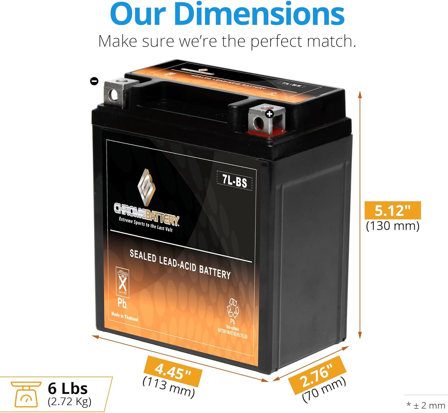 YTX7L-BS High Performance - Maintenance Free - Sealed AGM Rechargeable Motorcycle, ATV, Scooter Battery