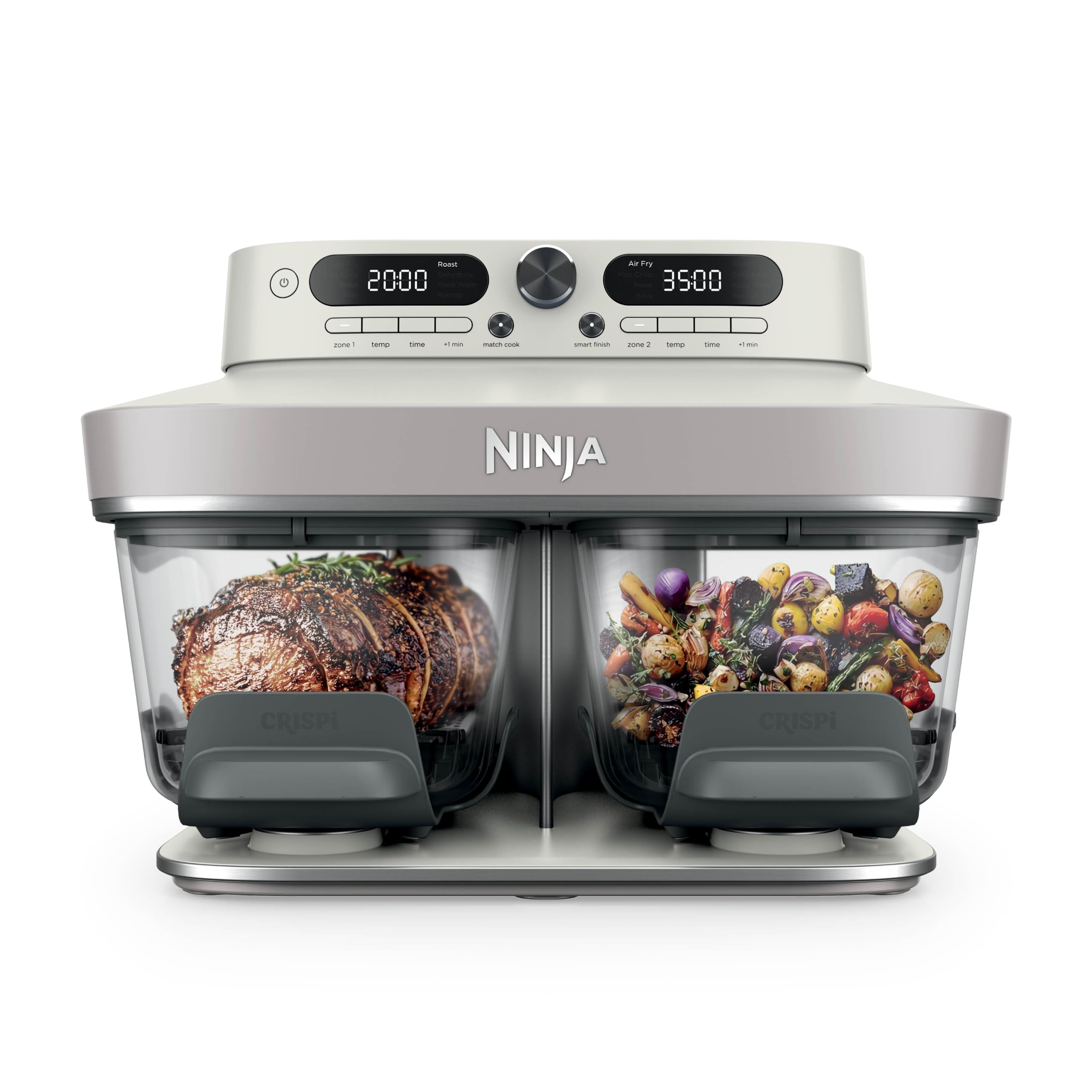 Ninja CRISPi DualZone 2-basket Glass air Fryer, 8 Cooking Functions, Cook Two Foods at The Same Time, PFAS-Free Glass Containers, Includes Storage Lids, Bone DD102UKIV2