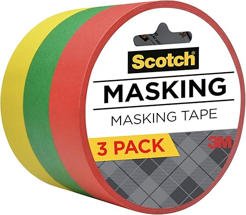 Scotch Cinta adhesiva Expressions, 0.94 pulgadas x 20 yardas, 3 rollos/paquete, rojo, amarillo, verde (3437-3PRM)