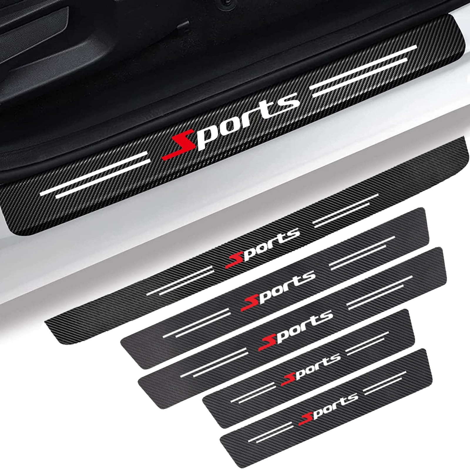 5Pcs Car Door Sill Protector for Suzuki Baleno 2017-2024 2025, Anti-Scratch Carbon Fiber Leather Scuff Plate Threshold Sticker Auto Entry Guard,A