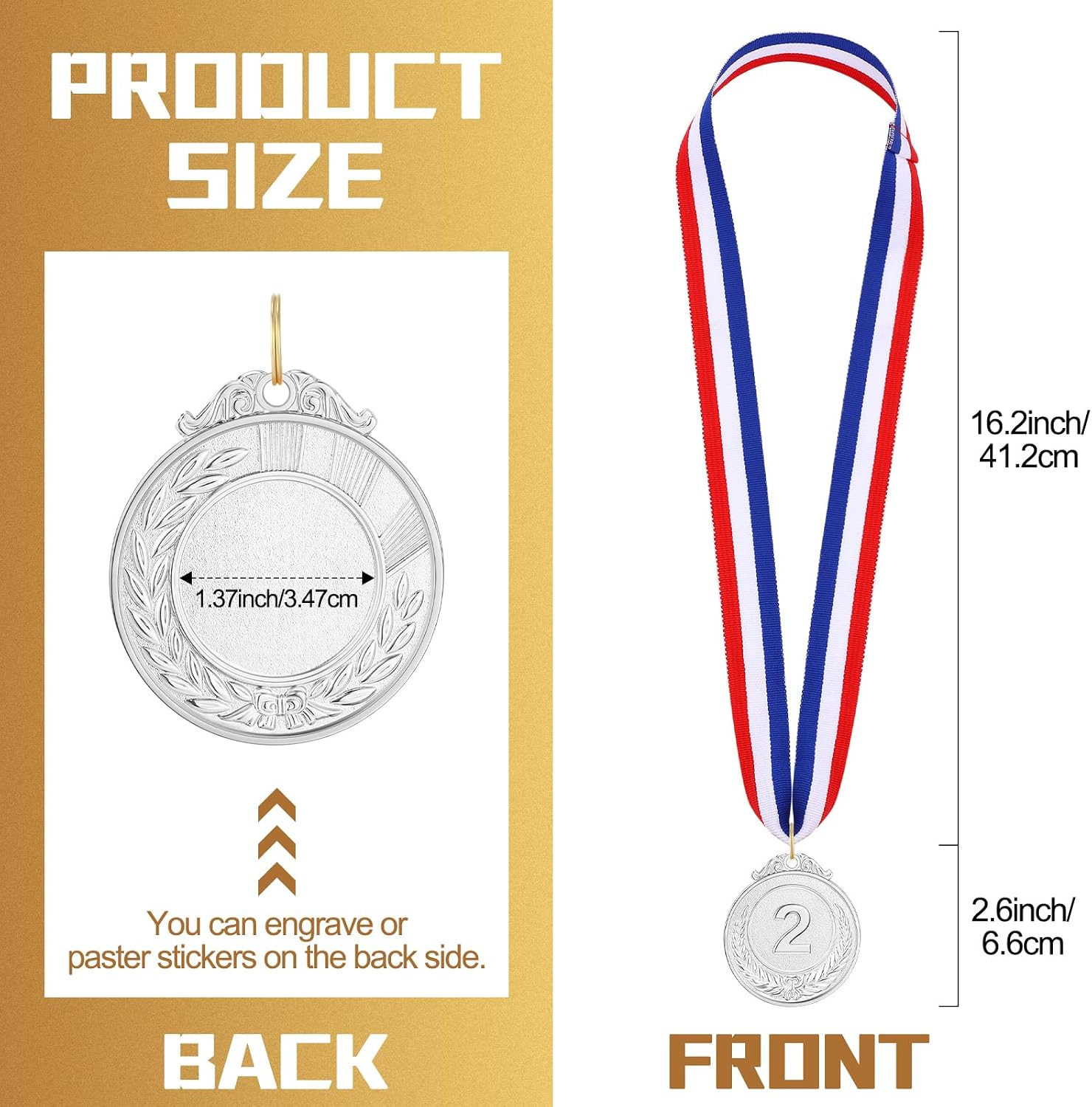Sasylvia 72 Pcs Medals for Awards 2 Inch Prizes Bulk Winner Medals with Ribbon for Sports, Competitions, Party, Spelling Bees
