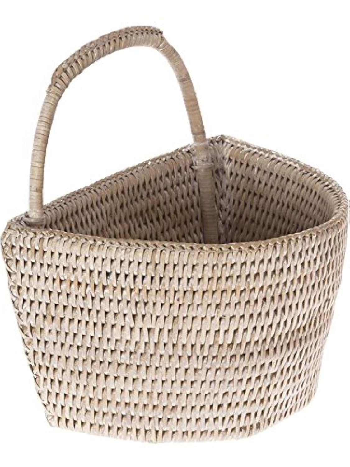 Kouboo La Jolla Rattan-Wandkorb, honigbraun, klein, Rattan und Korbweide, White Wash, S