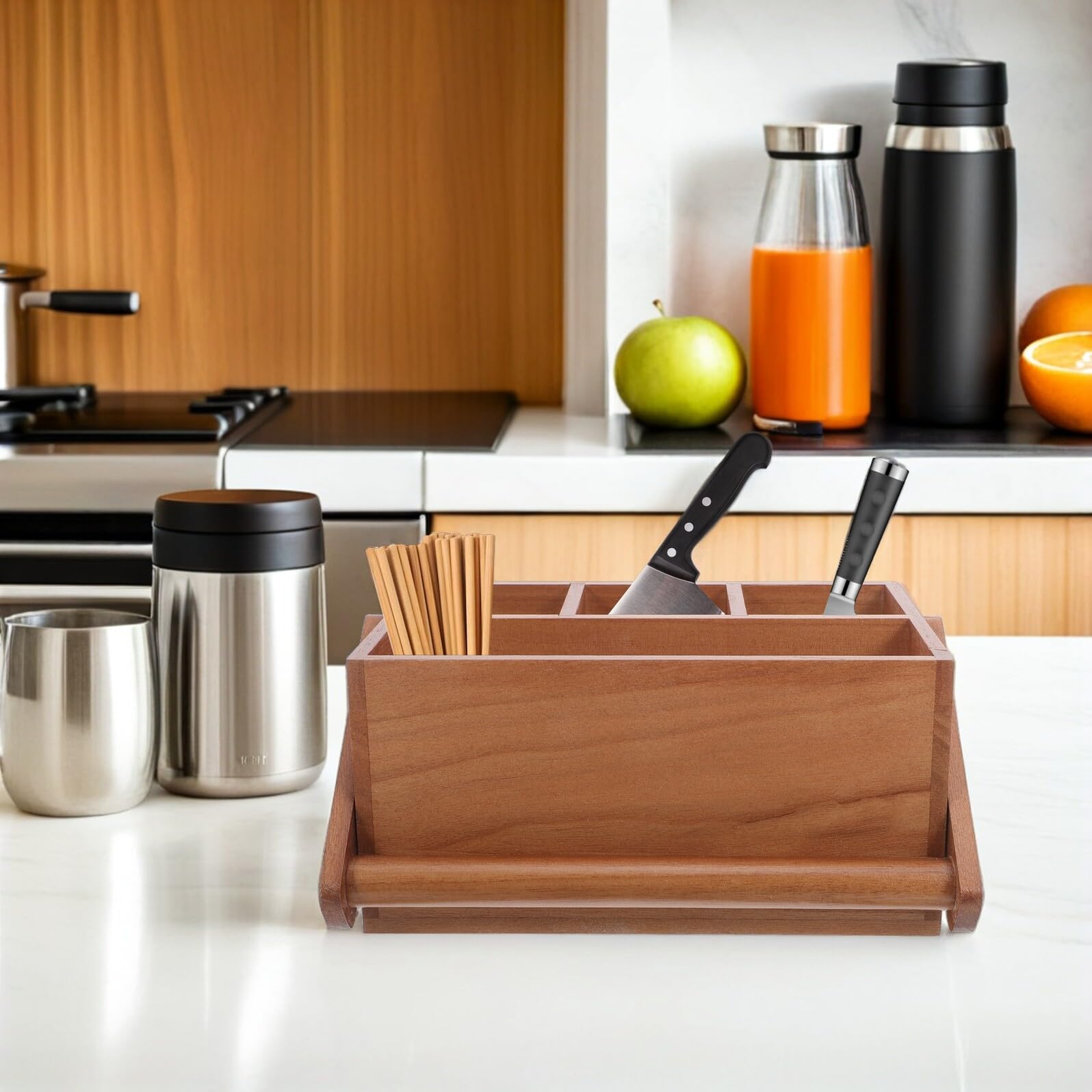 TOYANDONA Porte-ustensiles de Comptoir Vintage en Bois avec Compartiments
