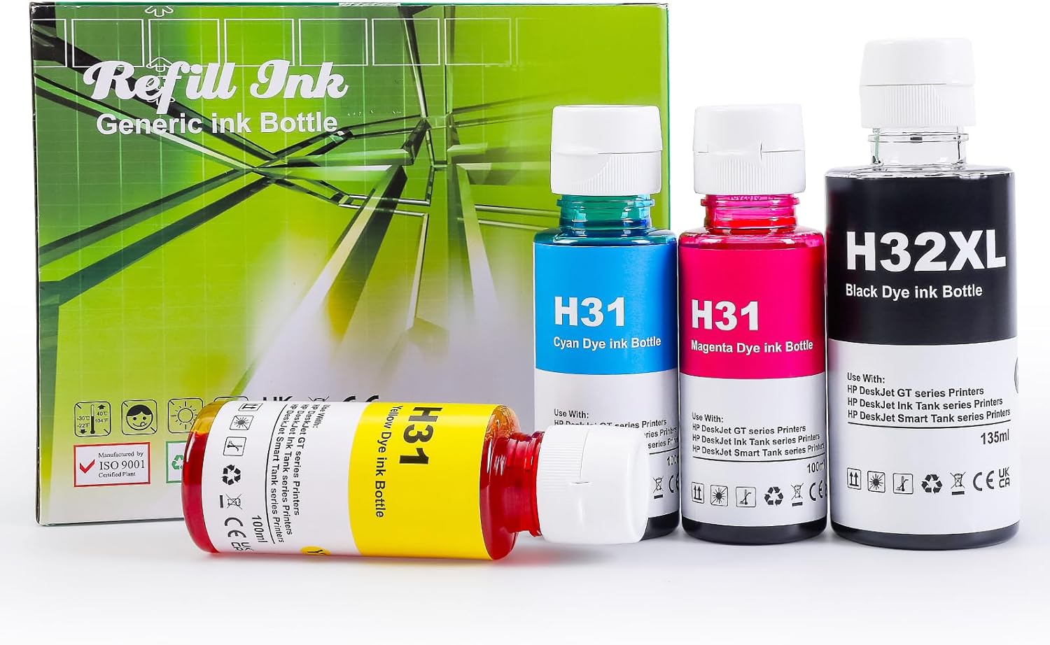 31 Ink 32XL Black Ink Bottle Set Smart tank 5101 7602 6001 5000 ink refill Compatible with 31 32XL Ink for Smart Tank 651 5101 5000 7602 5103 6001 7301 7001 7302 5102 7002 7006 Printers 4 Pack