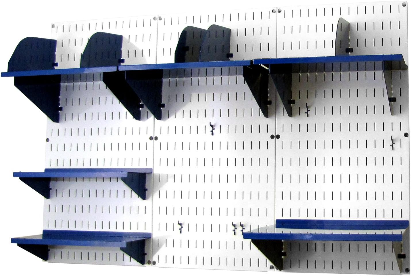 Wall Control Office Organizer Unit Wall Mounted Office Desk Storage and Organization Kit Slotted White Wallboards and Blue Accessories