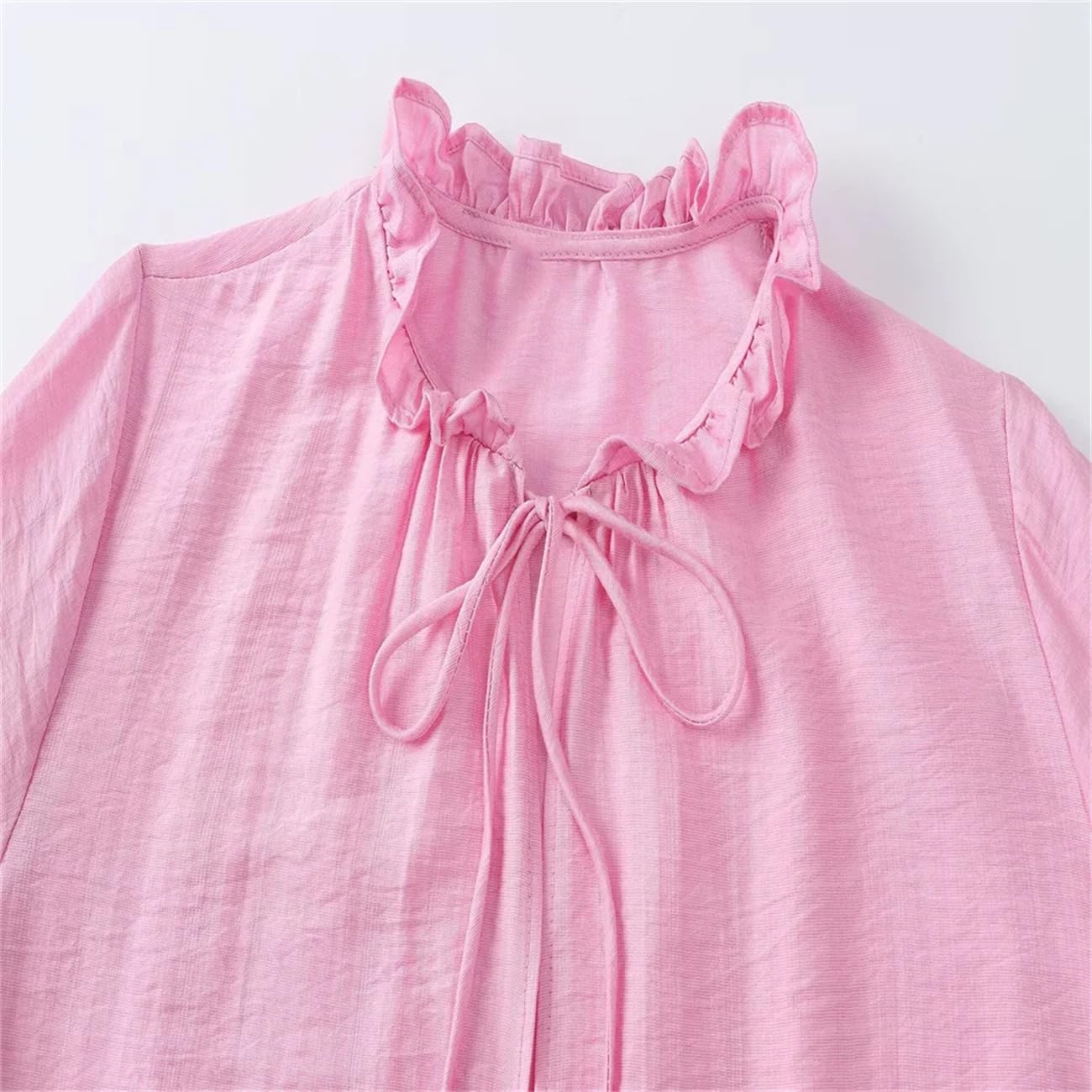 Camisa de manga larga con cuello en V para mujer, estilo francés, informal, holgada, con decoración en capas