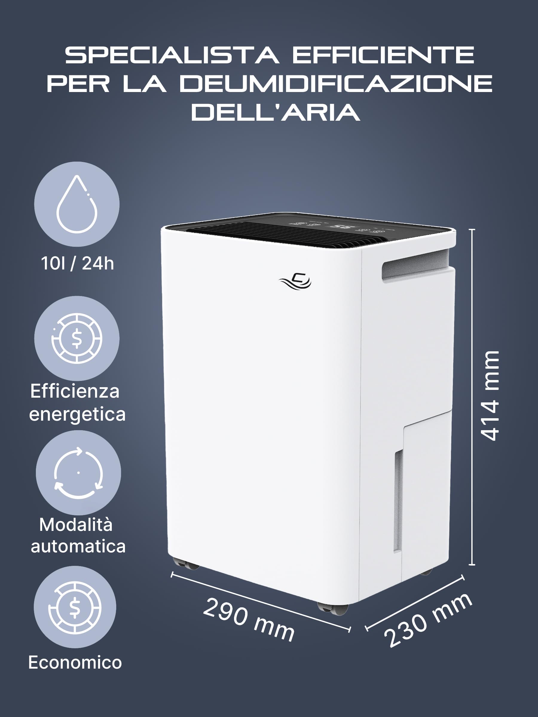 Deumidificatore silenzioso Comedes Demecto 10 eco efficiente per camera da letto e cameretta dei bambini, deumidificazione silenziosa ed elettrica fino a 40 m²