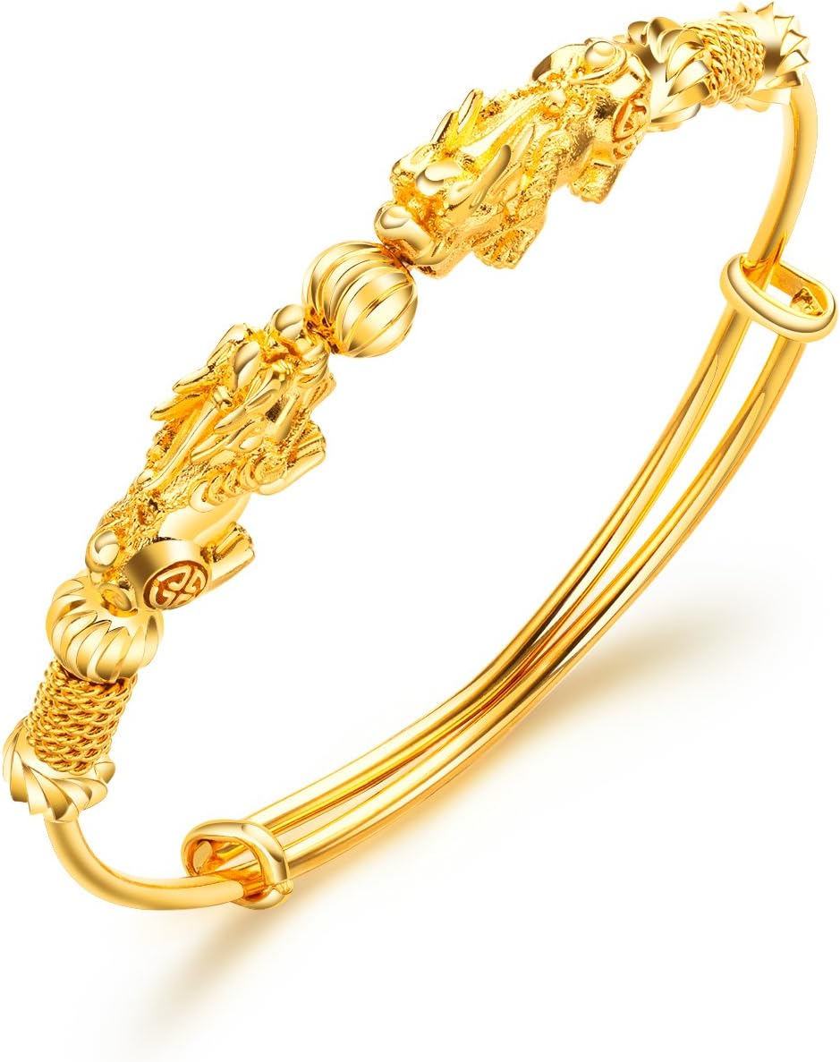 MONIYA Expandable 18K Gold Plated Bracelet Bangle For Women PiXiu Design Good Luck Symbol Jewelry