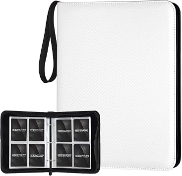 GERMUN 4 Pocket Card Binder, Premium Zip Trading Card Binder, 400 Double Sided Pocket PU Card Collection Binder, Collector Card Album, Card Folder for MTG, TCG, Sports Cards, Game Cards White