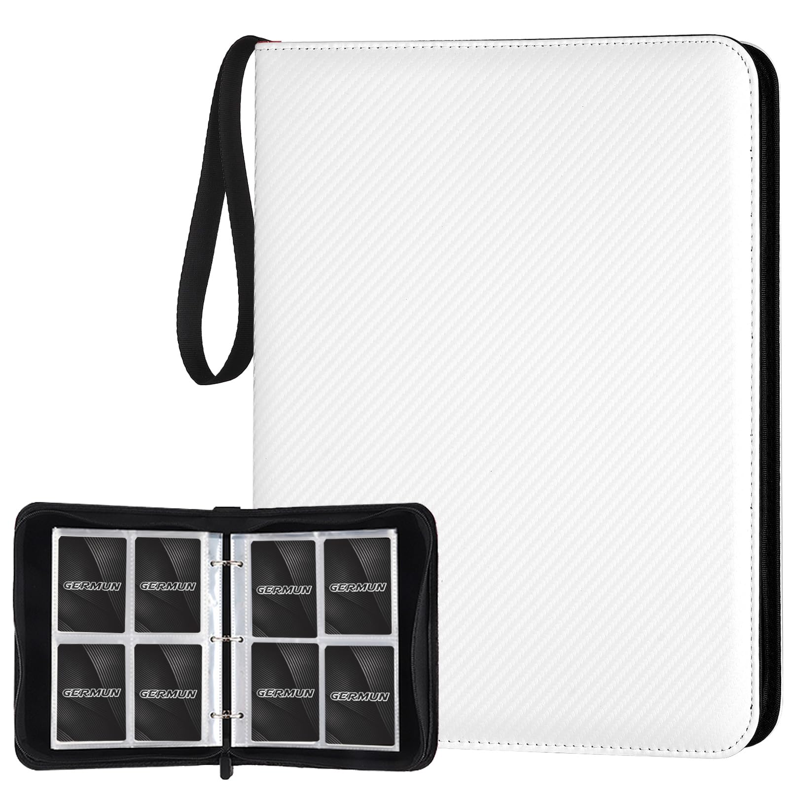GERMUN 4 Pocket Card Binder, Premium Zip Trading Card Binder, 400 Double Sided Pocket PU Card Collection Binder, Collector Card Album, Card Folder for