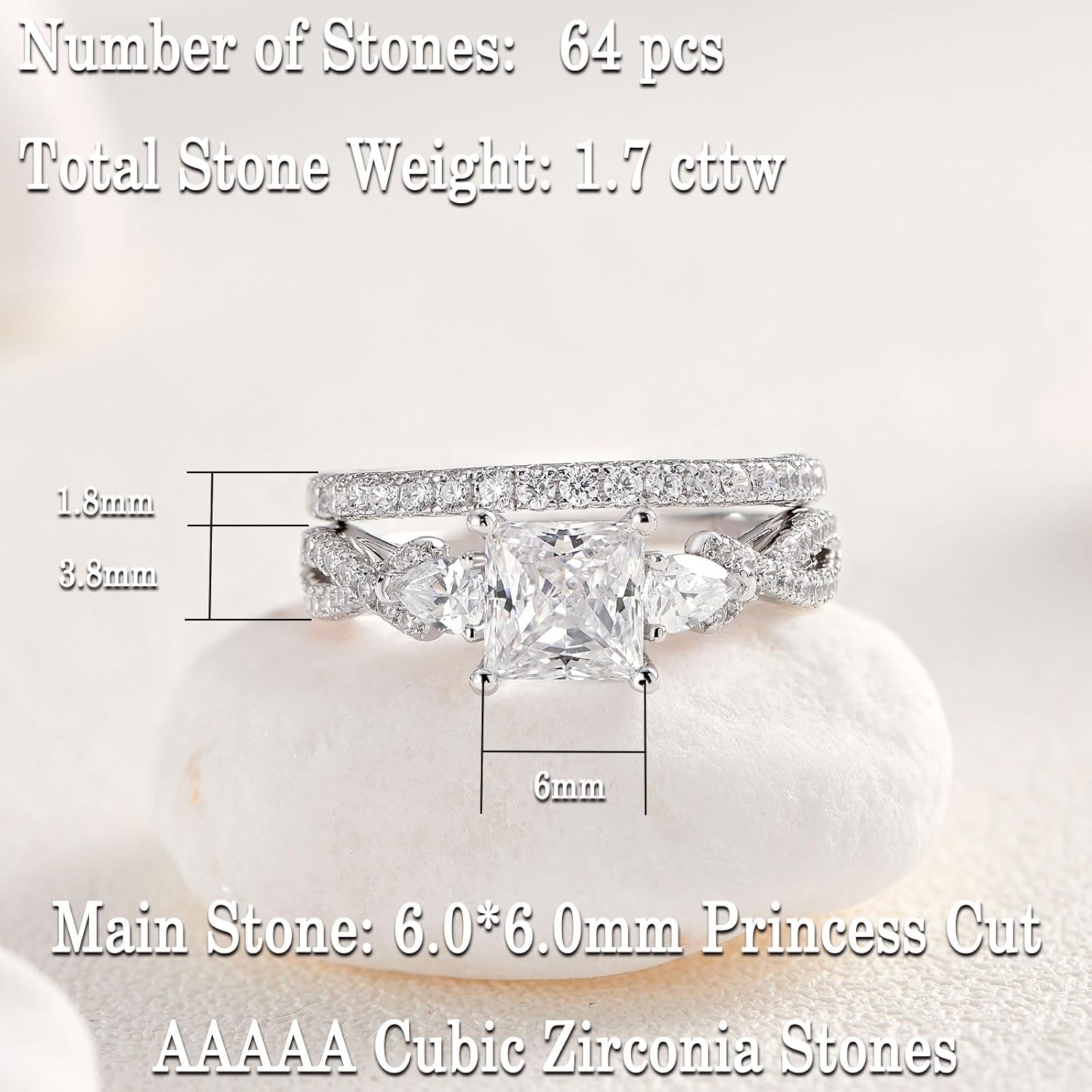 Newshe Jewellery Wedding Ring Set for Women Cubic Zirconia Engagement Rings 925 Sterling Silver Bridal Sets Princess Pear Promise Anniversary Band Size 4-13 - Image 4