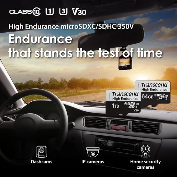 Transcend Heavy Duty 128GB UHS-I U1 Class 10 Micro SD Card for Dash Cam Security Camera with SD Card Converter Adapter TS128GUSD350V