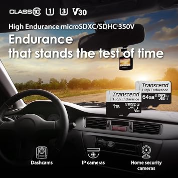 Transcend Heavy Duty 128GB UHS-I U1 Class 10 Micro SD Card for Dash Cam Security Camera with SD Card Converter Adapter TS128GUSD350V