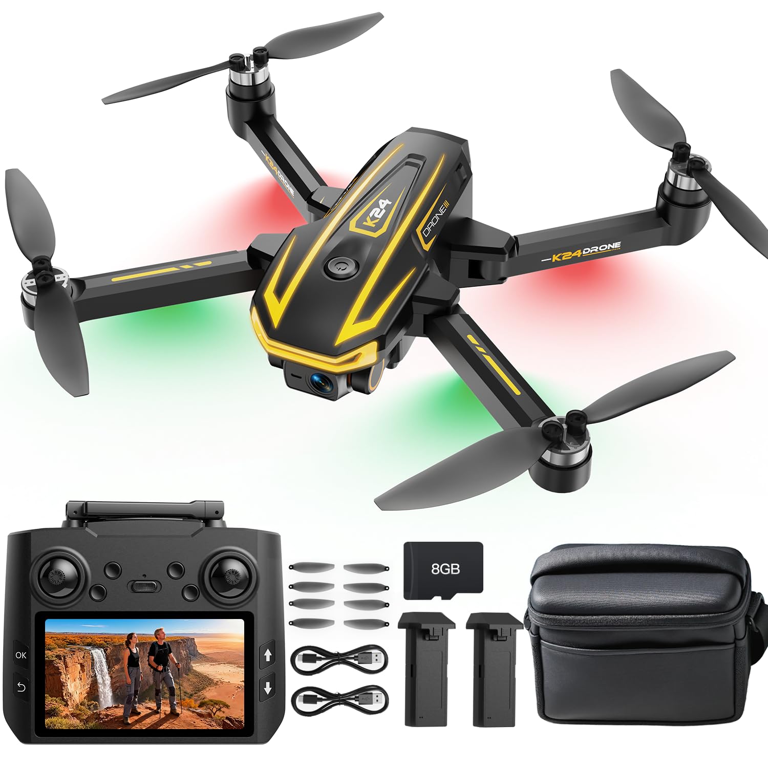 FPV Drone with Camera 4K for Adults,Big Screen on Remote Controller,2 pcs Batteries and Carrying Case,Gift for Men,Easy Fly Quadcopter for Beginners with Optical Flow Positioning