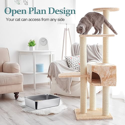 Miniatura 6 de Paquete de 3 cajas de arena de acero inoxidable, caja de arena extra grande para gatos, bandeja de arena de metal con lados altos, nunca absorbe el