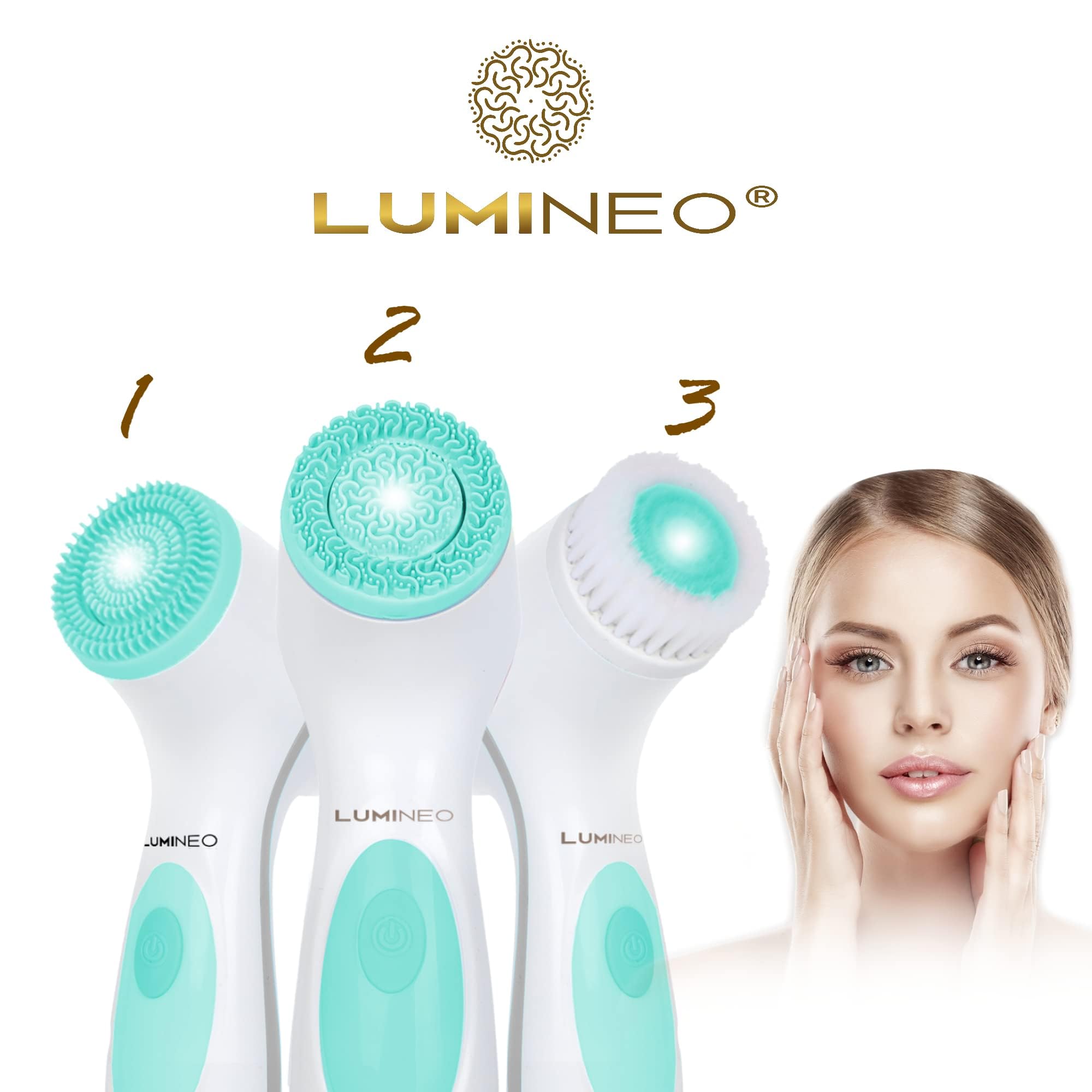 LUMINEO Brosse Électrique Visage Anti-Points Noirs & Pores, Appareil Nettoyage Rechargeable USB Peeling Turquoise