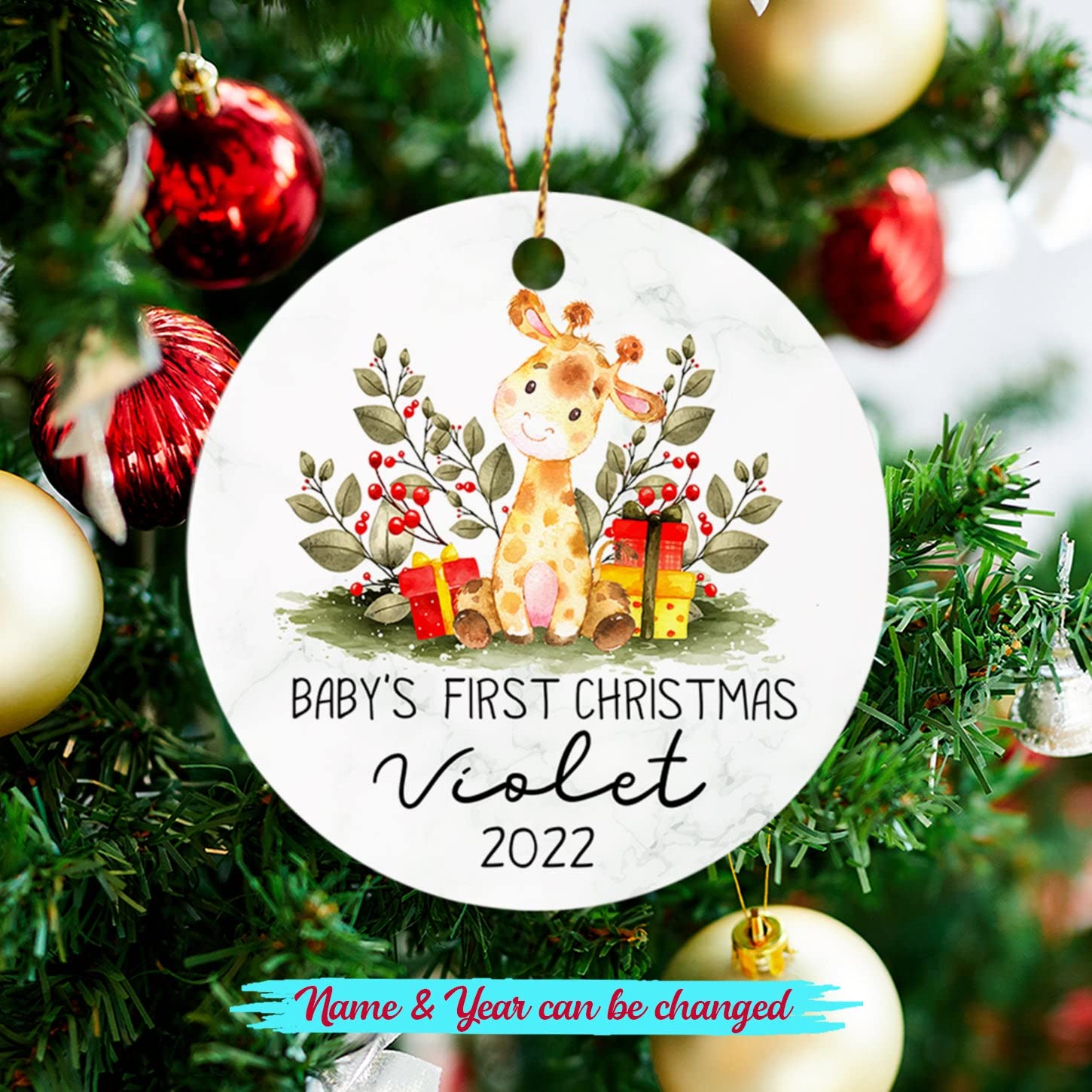 Giraffe Baby's First Christmas 2025 Ornament, Personalized Giraffe Baby 1st Christmas Ornaments Gift for Kids Newborn, Custom Name Giraffe Baby Boy Girl Xmas Ornament, Keepsake Ornaments Baby's First