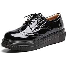 DADAWEN Womens Platform Lace-Up Comfort Wingtips Square Toe Oxford Shoes Brogues