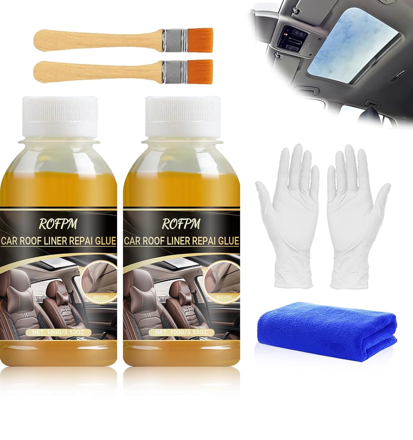 Car Headliner Adhesive, 200ml Automotive Upholstery Glue Kit with Brush, Quick-Repair for Car Roof Interiors, Fabric, Leather (100ml*2)
