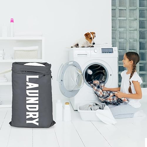 Miniatura 2 de Paquete de 2 bolsas grandes de lavandería de viaje, bolsa de viaje para ropa sucia con cordón, bolsa de lavandería resistente para dormitorio,