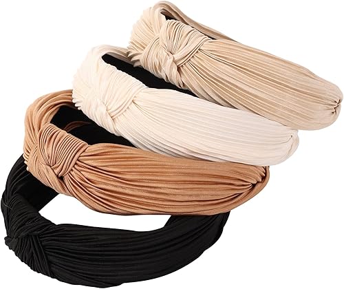 Miniatura 8 de Drnytunk Paquete de 4 diademas anchas anudadas para mujeres y niñas, lindas envolturas para la cabeza en color sólido, accesorios antideslizantes