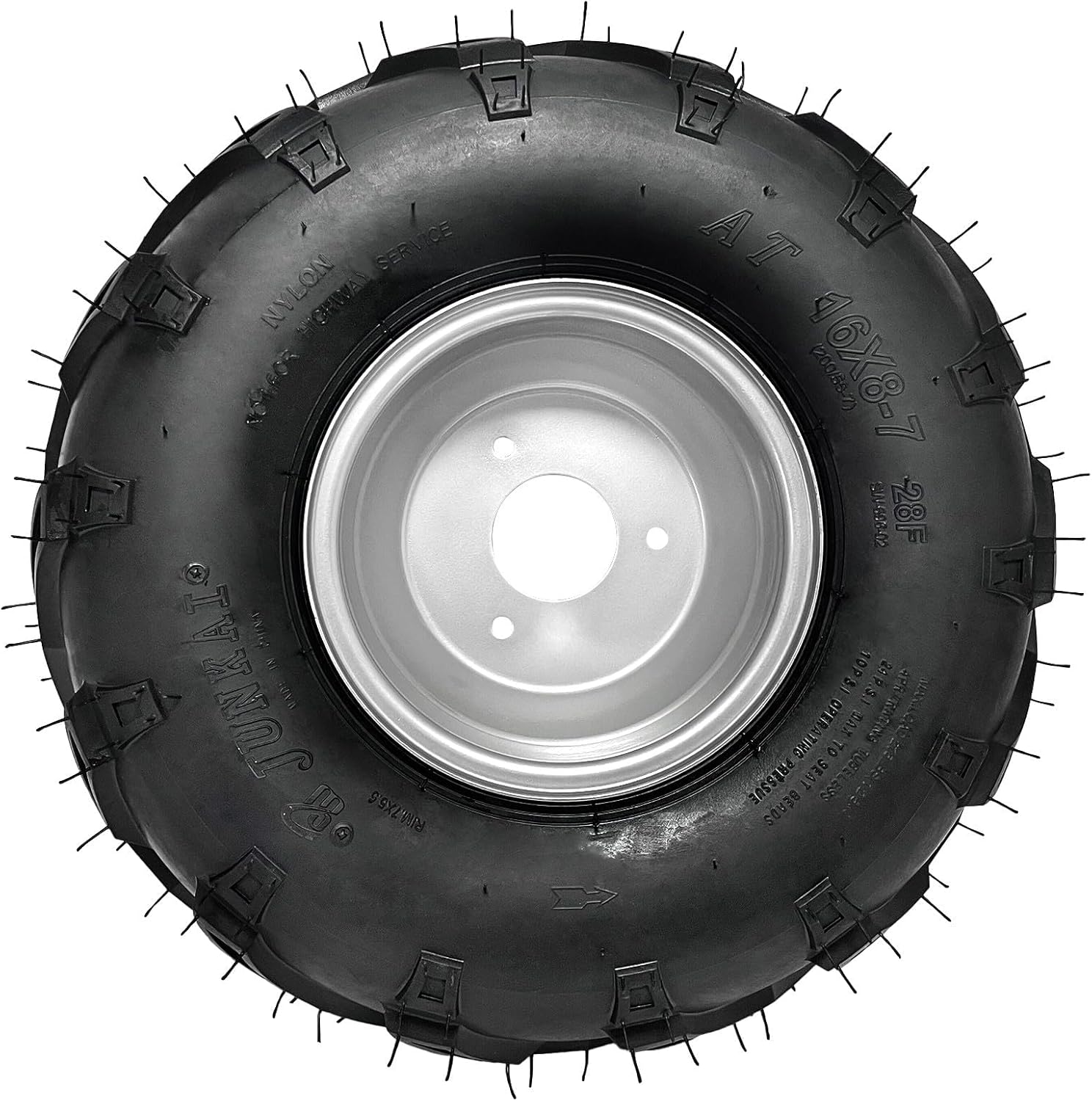 16x8-7 ATV Wheel and Tire Assembly 7-Inch Rim 3-Stud Front/Rear Wheel for Go Kart, UTV, Quad, Mini Bike, Drift Trike, Lawn Mower, 110cc–150cc Off-Road Vehicles