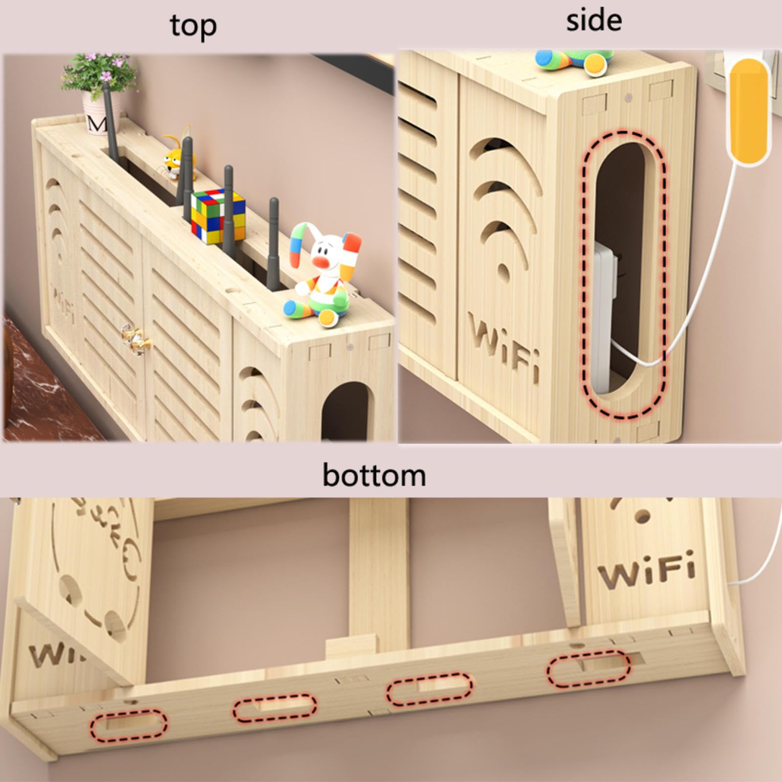 Porta WiFi da Parete Scatola del Router Mensola TV Decoder Scatola Router Muro Scatola Porta Oggetti da Muro Supporto Telefono Parete Scatola,A-48x24cm