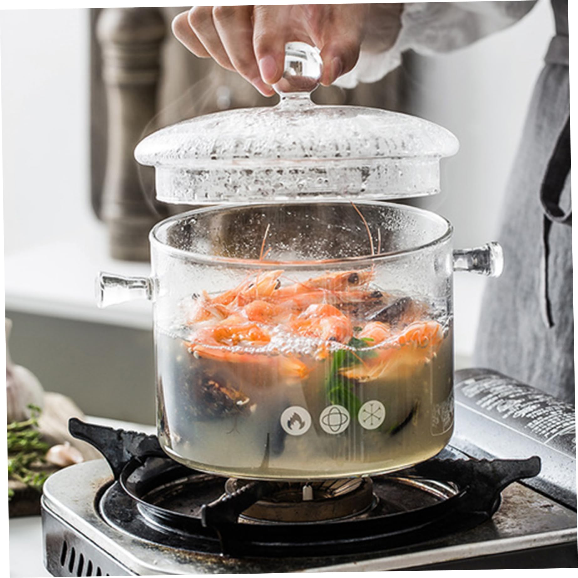 Cabilock Marmite En Verre Résistant à La Chaleur Avec Couvercle Pour La