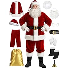 Santa Claus Costume for Men Santa Suit Adults 11pcs Mens Deluxe Professional Christmas Clause Outfit Xmas Cosplay