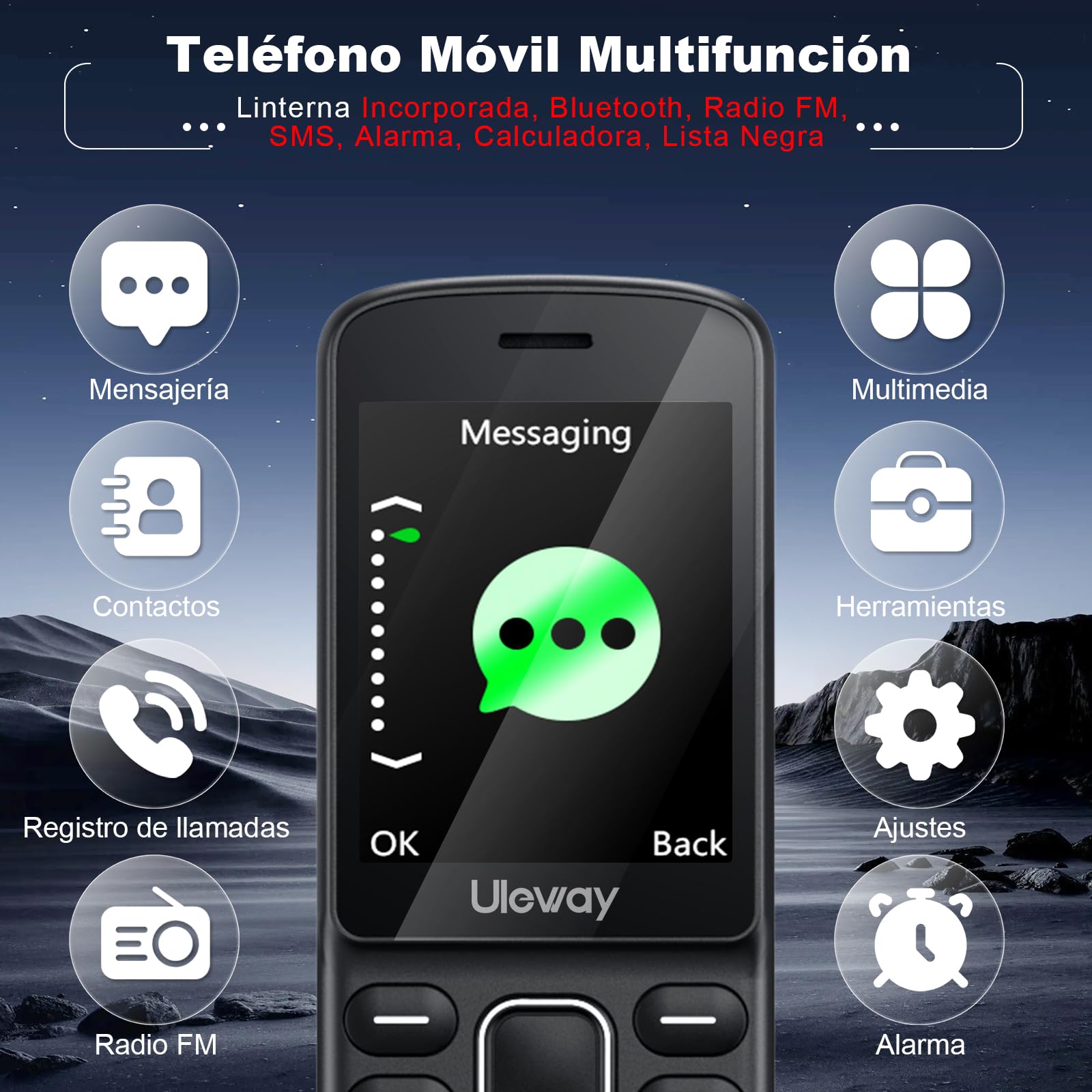 4G Volte Telefono Movil para Mayores con Teclas Grandes | Gran Pantalla de 2,4” | Teléfono Móvil Personas Mayores Libres con Batería de 1400 mAh | Base de Carga | USB-C | Radio FM | Alto Volumen