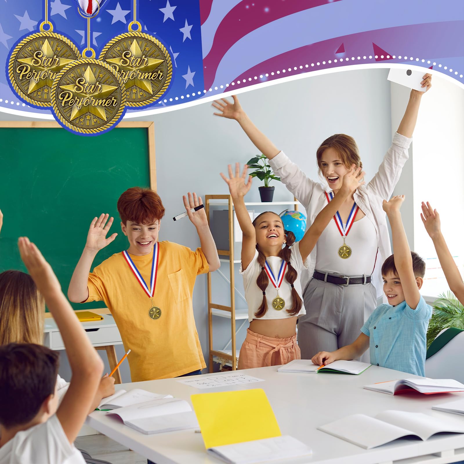 30 medallas de premio a granel de 2 pulgadas con cintas para el cuello, oro antiguo con grabado, trofeo, premios de regalo para los amantes de los libros de competiciones escolásticas