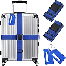 2-Sets Luggage Straps TSA Approved, Travel Straps for Luggage Suitcase Tags Set, Adjustable Suitcase Belt [Dark Blue]