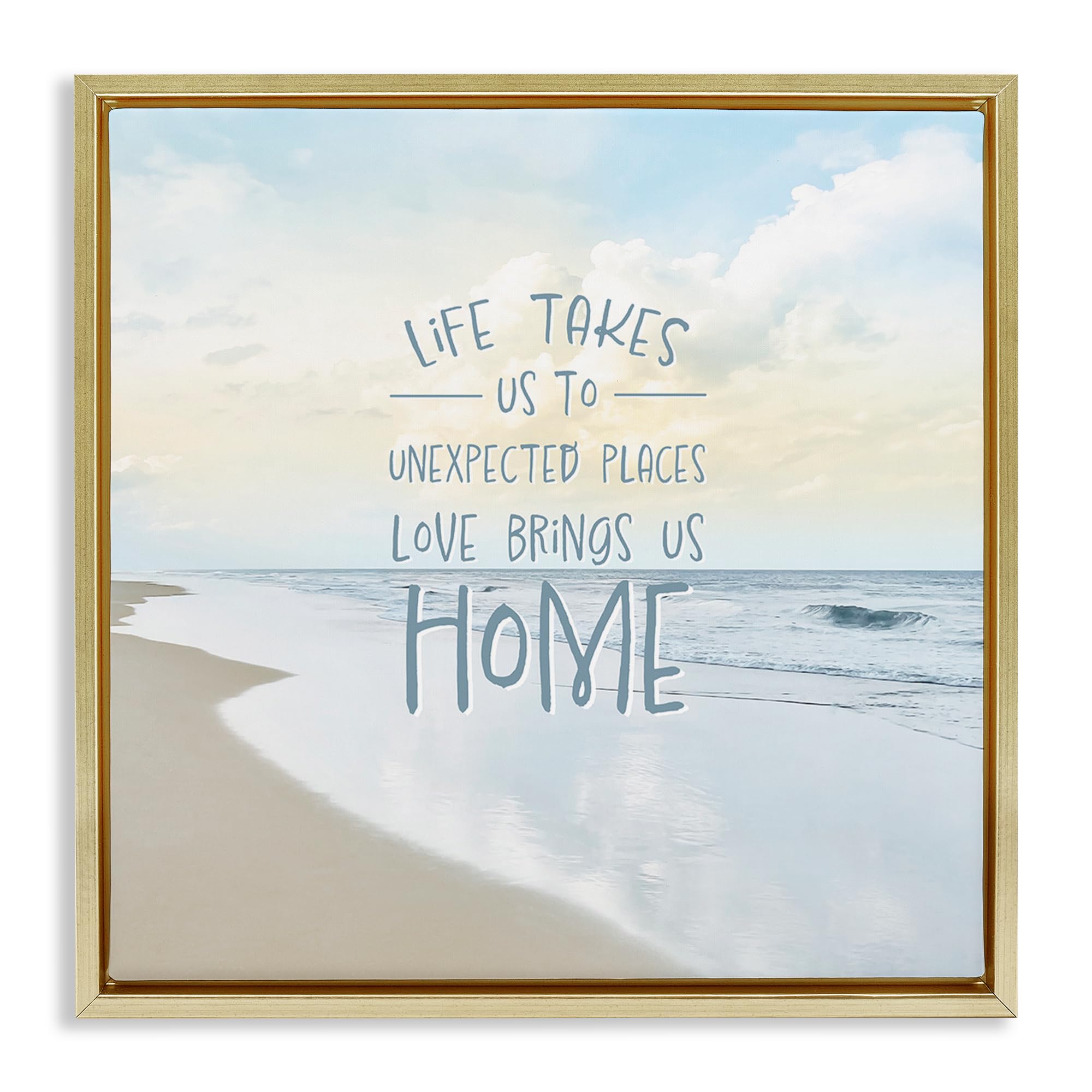 Stupell Industries Metallic Gold (Matte) 'Love Brings Us Home Inspiration'| Floating Frame Canvas Art