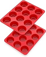 Vista 1 de Juego de 2 moldes de silicona para magdalenas, antiadherentes, 12 tazas de grado alimenticio, ideal para hacer pasteles de magdalenas, tarta y pan