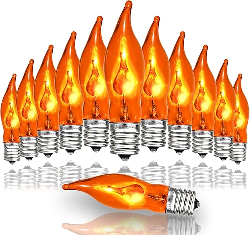 12 bombillas de llama parpadeante de Halloween, en forma de llama naranja, bombilla de llama parpadeante E12bombillas naranja C18, para luces de