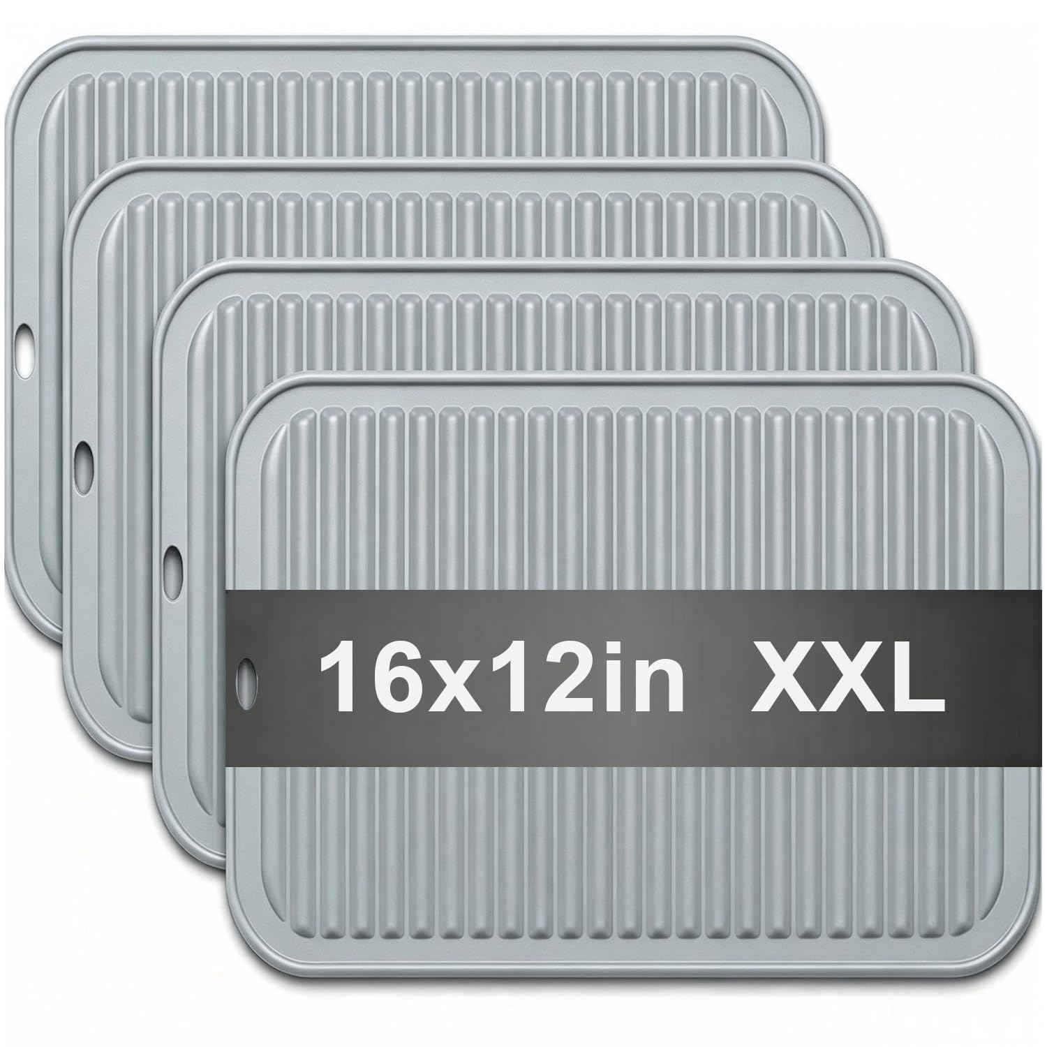 Extra Large Silicone Trivets for Hot Pots and Pans 16x12 Inch, Heat Resistant Hot Pads for Countertops, Hot Dishes, Pot Holders for Kitchen, 4 Pieces, Grey