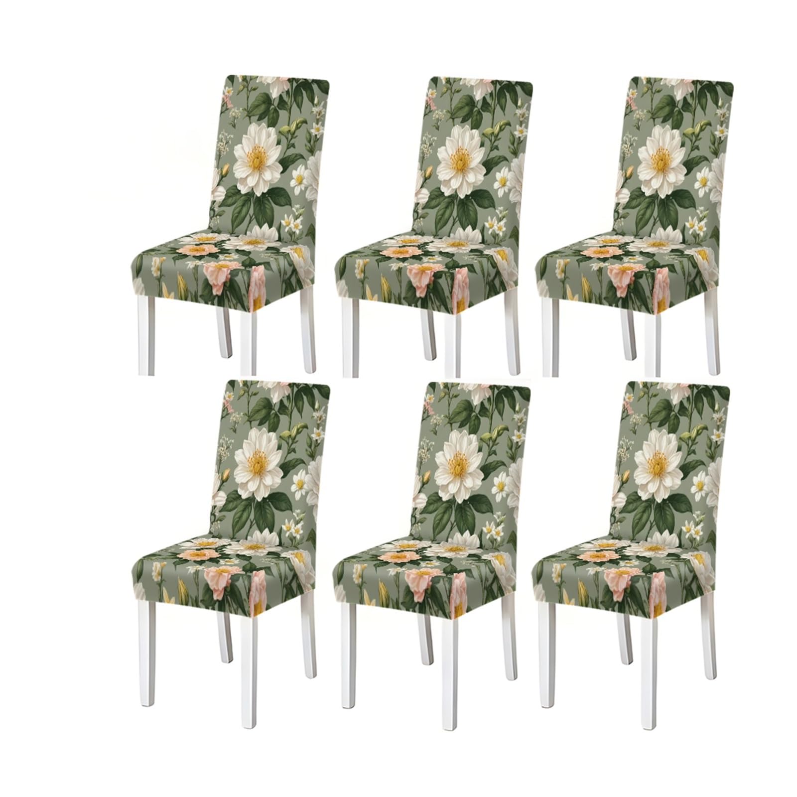 KXUAUV Sage Green Floral Chair Covers Set Of 2/4/6, Vintage Garden Stretch Dining Chair Slipcovers Seat Protectors for Restaurant Hotel Party(6PCSChair cover)