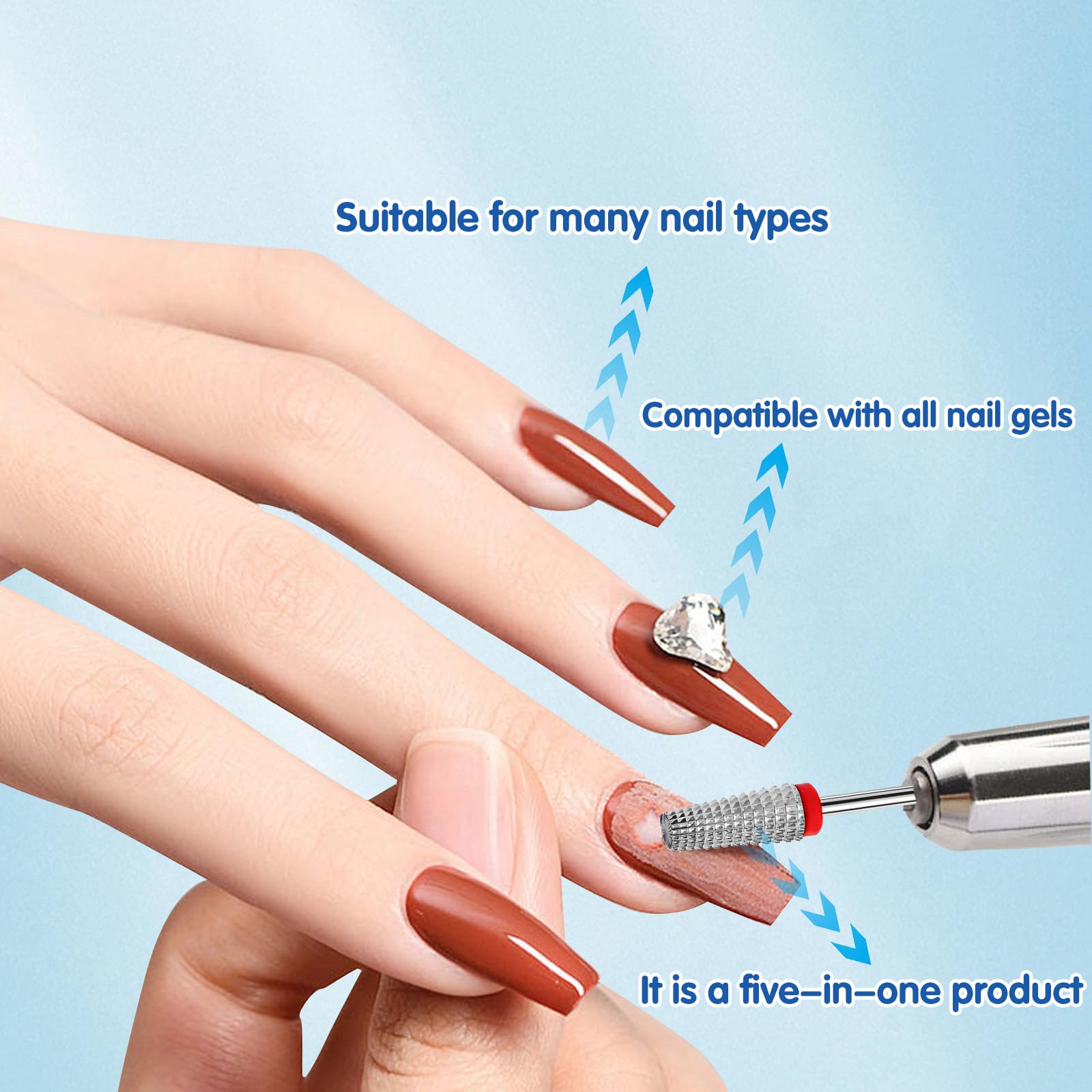 Punta per fresa per unghie 5 in 1 da 3/32", punte professionali in carburo per fresa per unghie, applicabili a manicure, pedicure e smalto gel. Alta efficienza e design scientifico per una facile