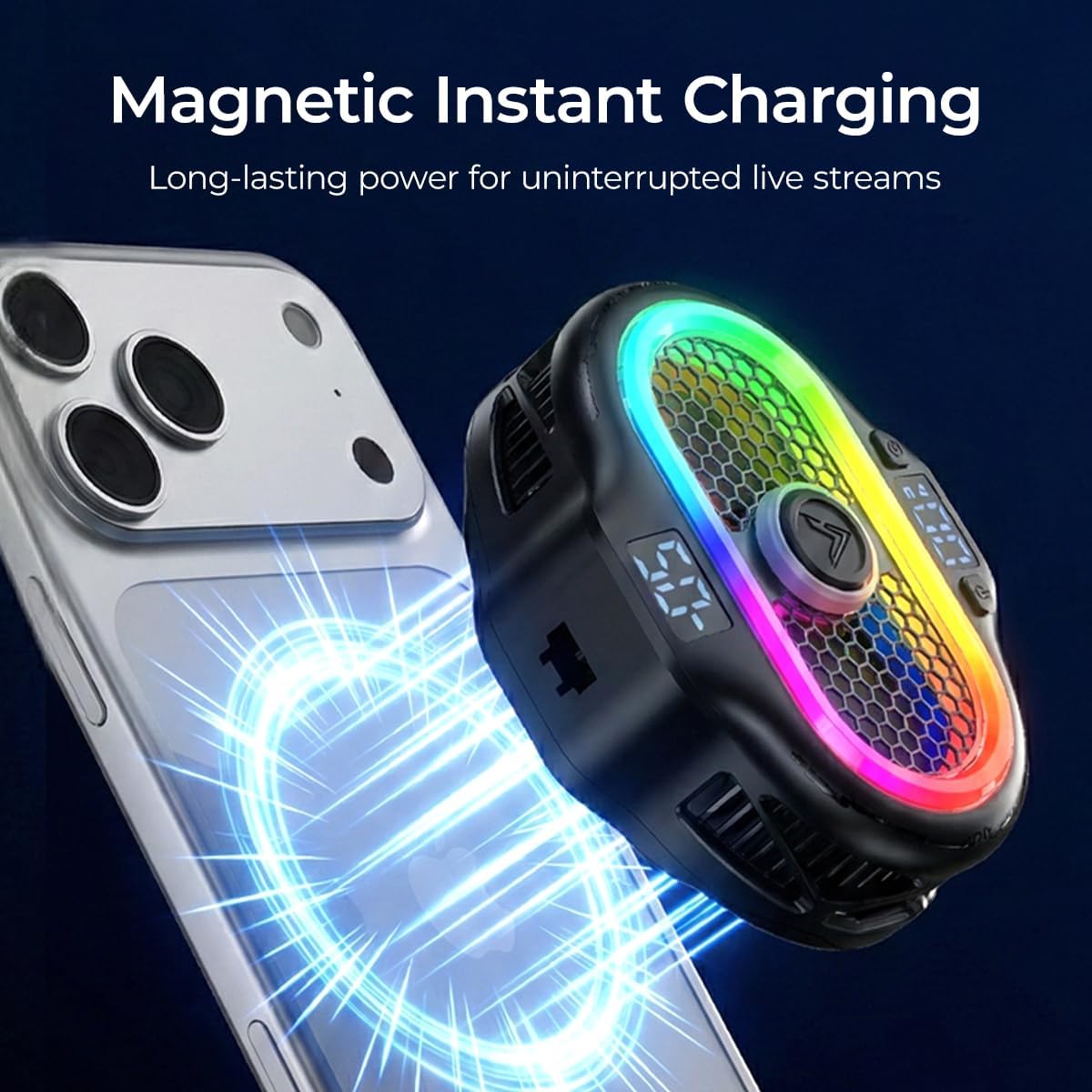 Magnetic Phone Cooler, Semiconductor Gaming Radiator with 15W Fast Charging & Dual Modes, Freezer Cooler for magsafe iPhone/Android, Reduce Overheating, Low Noise, for Gaming/Streaming/Living