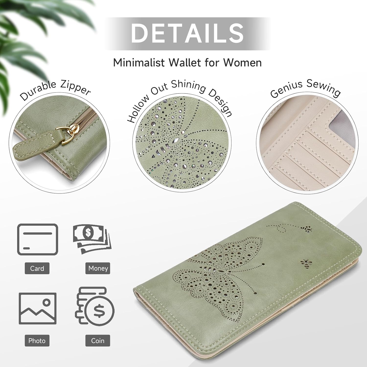 RFID Wallet Women Ultra Slim Thin Womens Wallet Compact Clutch Long Ladies Wallet for Women GREEN - Image 4