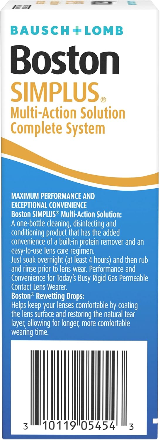 Contact Lens Solution Kit by Boston Simplus, for Gas Permeable Contact Lenses, 3.5 Fl Oz Multi-Action Solution, 0.17 Fl Oz Rewetting Drops, Lens Case Included