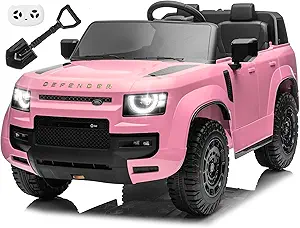 24V Licensed Land Rover 2 Seater Ride on Car with Parent Remote Control, Toy Shovel, LED Lights, 4x100W, 3 Speeds, Soft Start, Battery Powered Electric Ride On Truck Toys for Kids, Pink