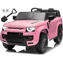 24V Licensed Land Rover 2 Seater Ride on Car with Parent Remote Control, Toy Shovel, LED Lights, 4x100W, 3 Speeds, Soft Start, Battery Powered Electric Ride On Truck Toys for Kids, Pink