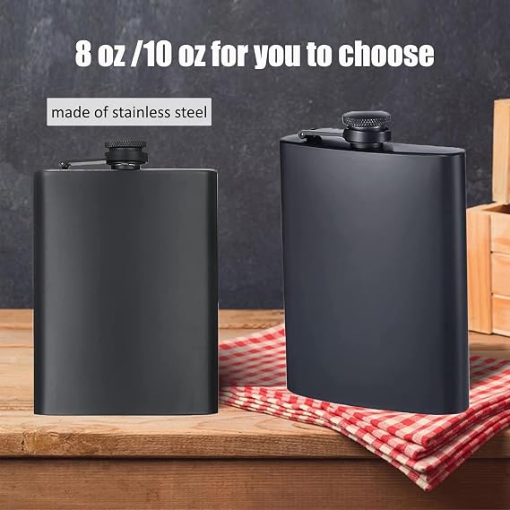 LAWALEISHE 2 PCS Stainless Steel Hip Flasks for Liquor, 8 oz & 10 oz Matte Black Portable Leakproof Flask Alcohol,Portable Pocket Flasks for Men & Women for Climbing Camping Barbecue Party