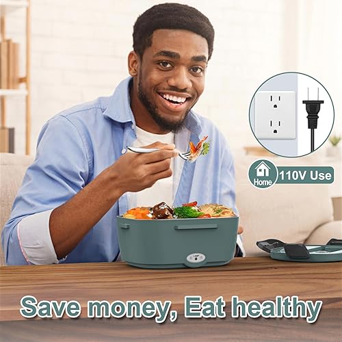 Miniatura 3 de WisaKey Lonchera eléctrica verde, calentador de alimentos de 60 a 80 W, para adultos, 12 V, 24 V, 110 V, portátil, para automóvil, camión, trabajo,