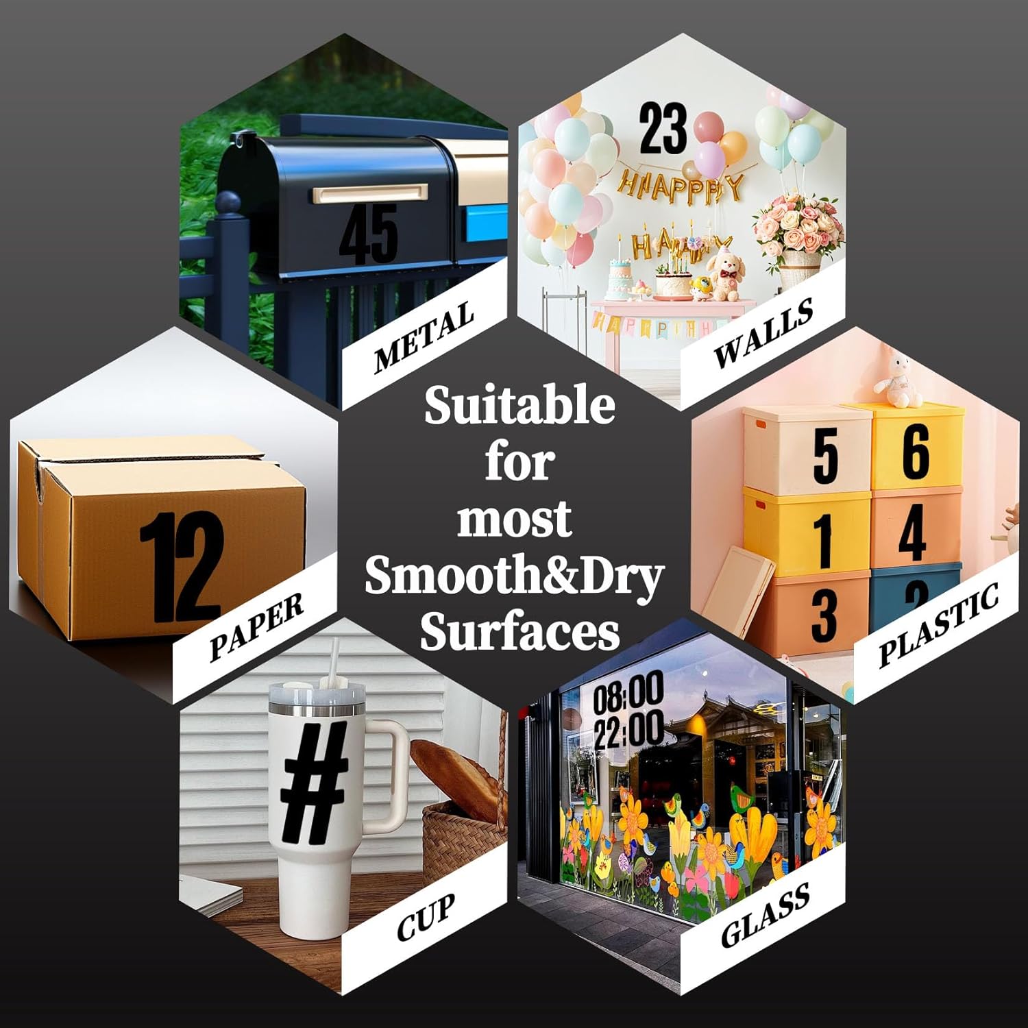 9 Sheets Large 6 Inch Number Stickers 0-9 Numbers, Self Adhesive and Waterproof Number Sticker for Bins, Mailbox, House Numbers - Black