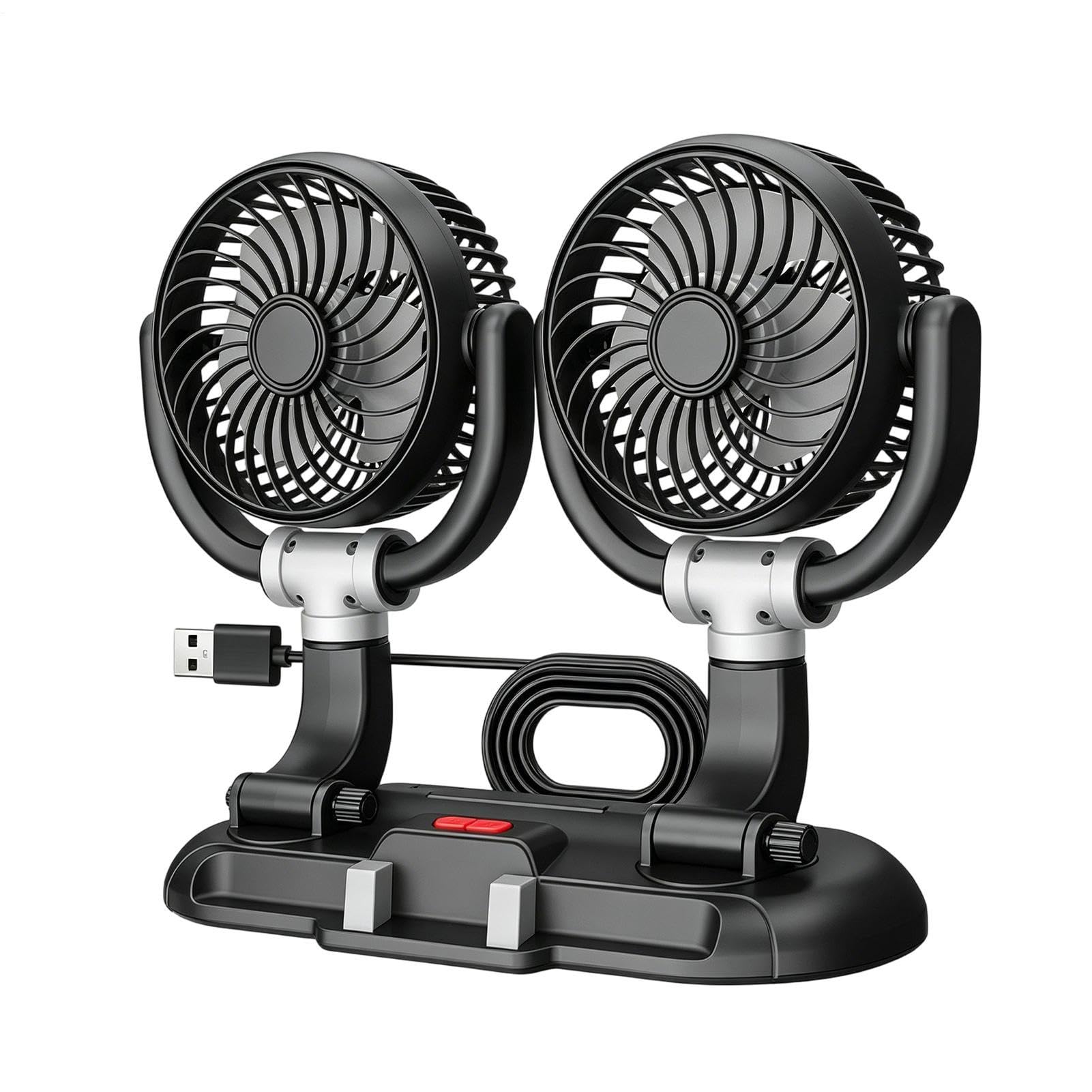 Ventilateur USB pour voiture à double tête rotative 3 vitesses